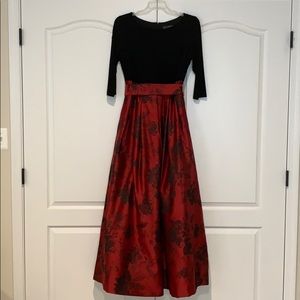 Red and black floral ball gown
